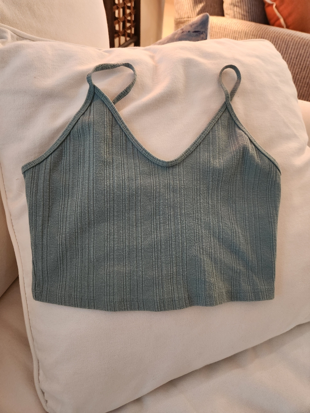 Aeropostale Sage Green Ribbed V-Neck Cropped Cami